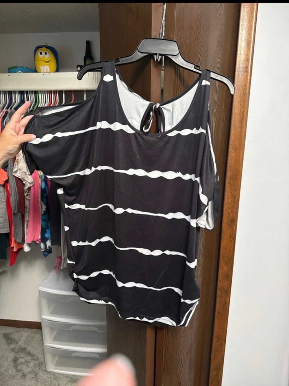 Cold-Shoulder Striped Black & White Blouse